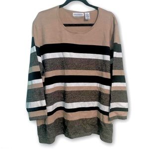 Alfred Dunner Striped Sweater - Size 3x Plus Size, Tan and Black 🖤